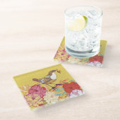 Vogel en bloemen glazen onderzetter (Schuin)