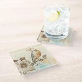 Vogel en bloemen glazen onderzetter (Schuin)