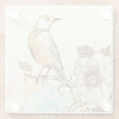 Vogel en bloemen glazen onderzetter (Achterkant)