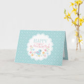 vogel en bloemen Happy Birthday Kaart (Gele Bloem)