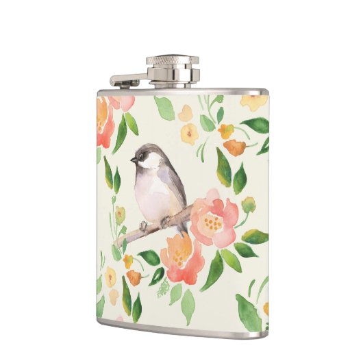 Vogel en bloemen heupfles (Links)