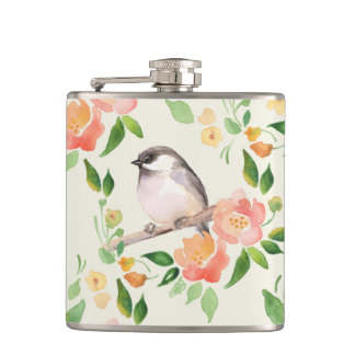 Vogel en bloemen heupfles