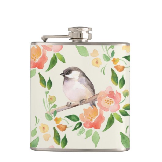 Vogel en bloemen heupfles (Voorkant)