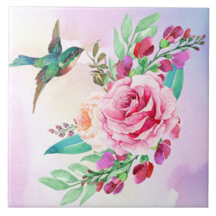 Vogel en bloemen Keramische Tegel Tegeltje