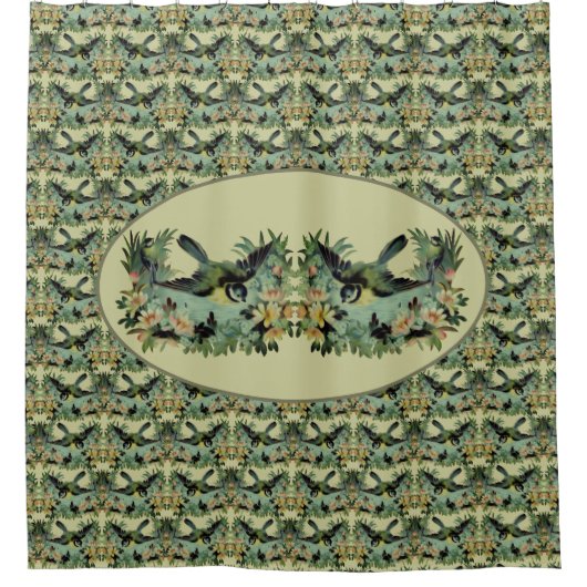 Vogel en bloemen  kunst douchegordijn (Voorkant)