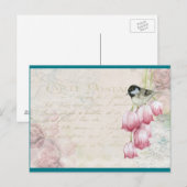 Vogel en bloemen met handschrift Shabby Briefkaart (Voorkant / Achterkant)