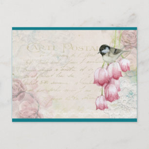 Vogel en bloemen met handschrift Shabby  Briefkaart