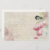 Vogel en bloemen met handschrift Shabby Briefpapier (Voorkant / Achterkant)