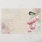 Vogel en bloemen met handschrift Shabby  Briefpapier (Voorkant)