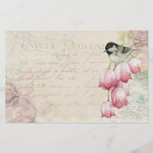 Vogel en bloemen met handschrift Shabby Briefpapier