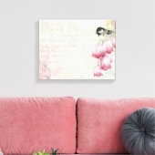 Vogel en bloemen met handschrift Shabby  Canvas Afdruk (Insitu (Woonkamer))