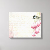 Vogel en bloemen met handschrift Shabby  Canvas Afdruk (Voorkant)