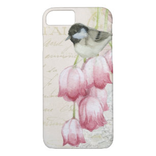 Vogel en bloemen met handschrift Shabby iPhone 8/7 Hoesje