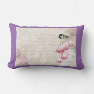 Vogel en bloemen met handschrift Shabby  Kussen