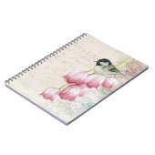 Vogel en bloemen met handschrift Shabby  Notitieboek (Linkerzijde)