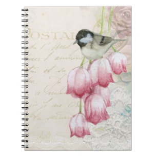 Vogel en bloemen met handschrift Shabby Notitieboek