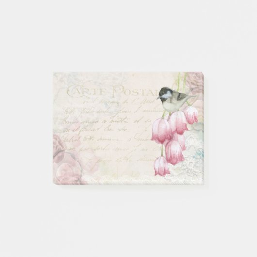 Vogel en bloemen met handschrift Shabby Post-it® Notes (Voorkant)