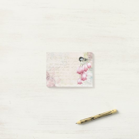Vogel en bloemen met handschrift Shabby  Post-it® Notes (Op bureau)