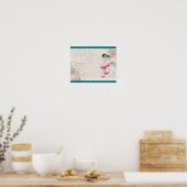 Vogel en bloemen met handschrift Shabby  Poster (Keuken)