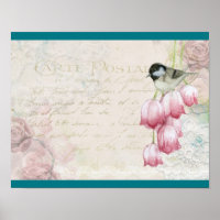 Vogel en bloemen met handschrift Shabby
