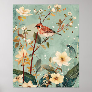 Vogel en Bloemen Poster