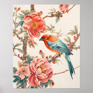 Vogel en Bloemen Poster