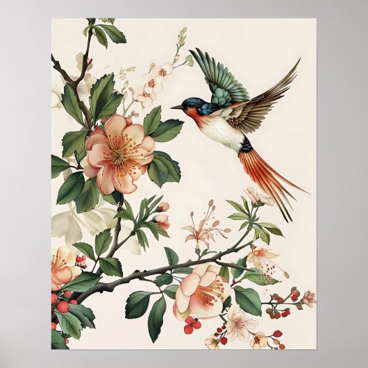 Vogel en Bloemen Poster (Voorkant)