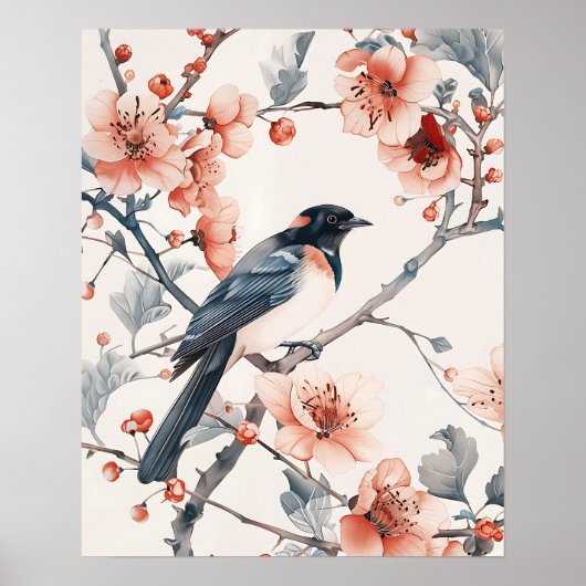 Vogel en Bloemen Poster (Voorkant)