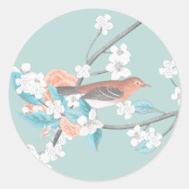 Vogel en bloemen ronde sticker