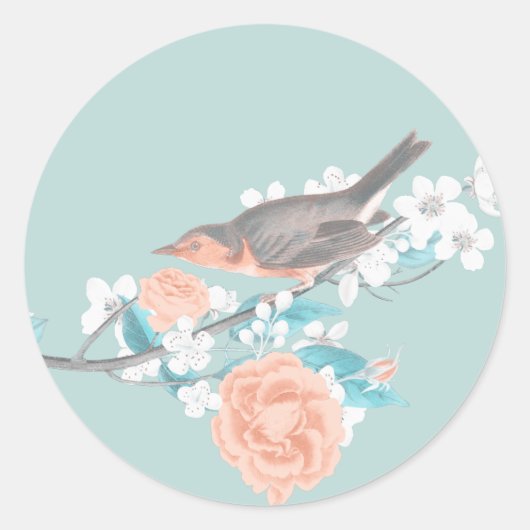 Vogel en bloemen ronde sticker (Voorkant)