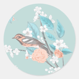 Vogel en bloemen ronde sticker