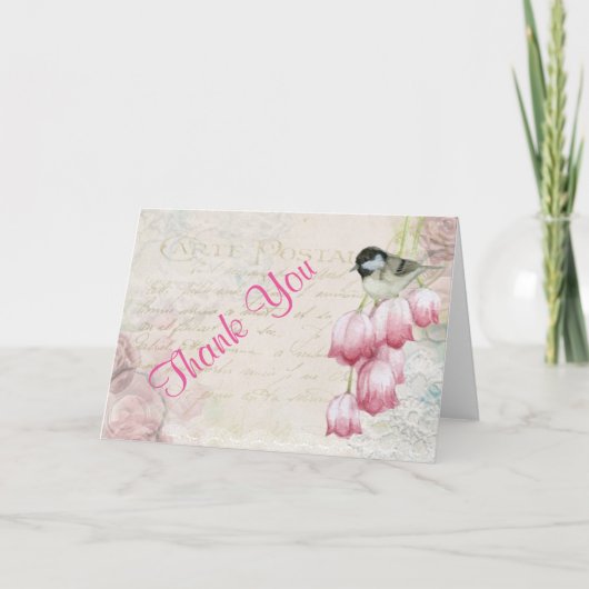 Vogel en Bloemen Shabby Vintage Bedankt (Voorkant)