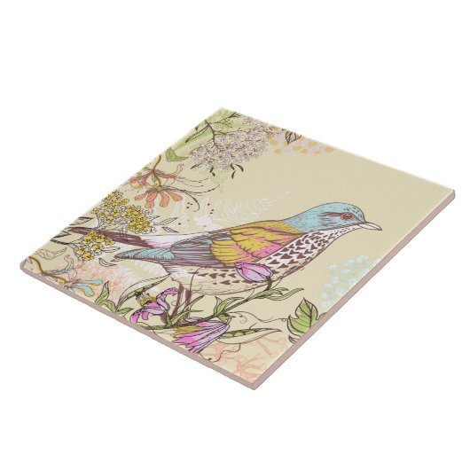 Vogel en bloemen tegeltje (Zijkant)