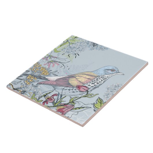 Vogel en bloemen tegeltje (Zijkant)