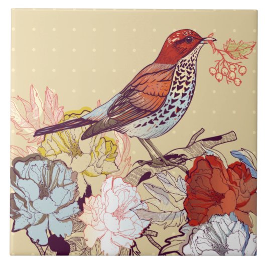 Vogel en bloemen tegeltje (Voorkant)