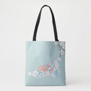 Vogel en bloemen tote bag