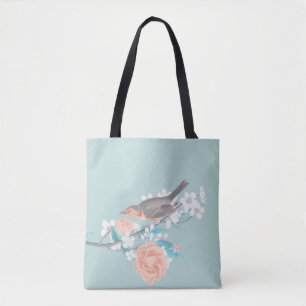 Vogel en bloemen tote bag