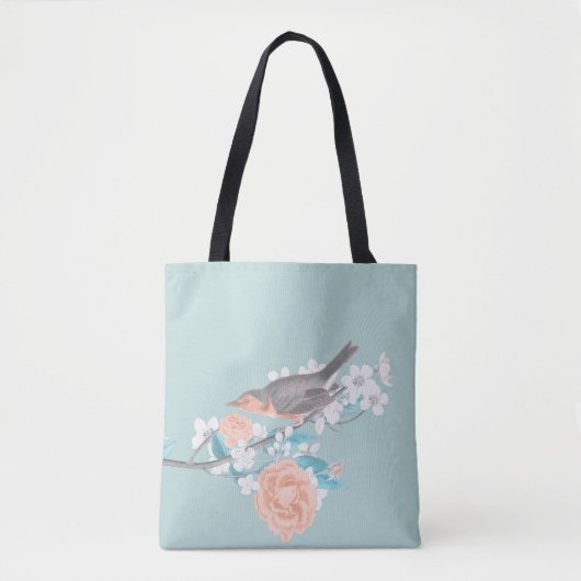 Vogel en bloemen tote bag (Voorkant)