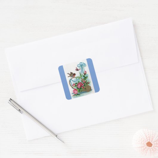  vogel en bloemen vierkante sticker (Envelop)