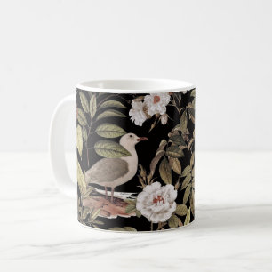 Vogel- en bloemenvintage stofontwerp mok