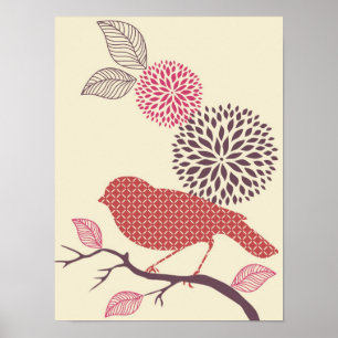 Vogel- en bloemPoster Poster