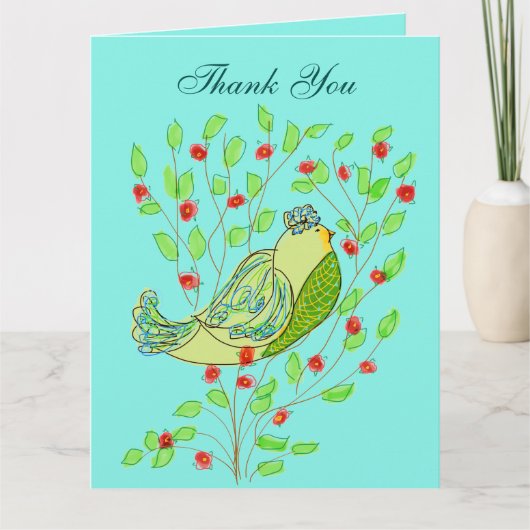 Vogel en bloesem dank u bedankkaart (Voorkant)