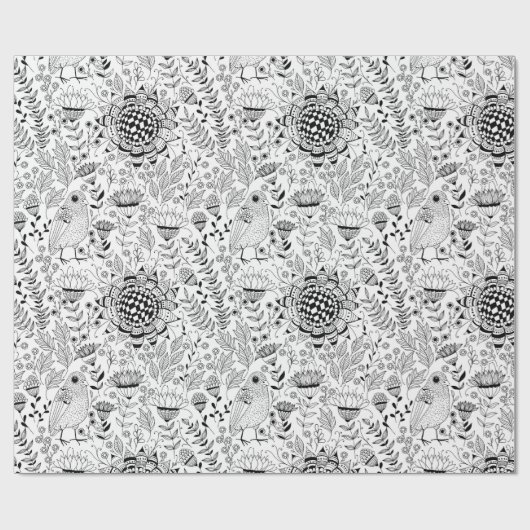 Vogel- en doedelpatronen verpakkingspapier cadeaupapier (Vlak)