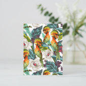 Vogel en exotisch bloemenpatroon 2 briefkaart (Staand voorkant)
