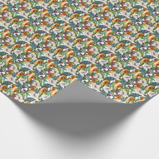 Vogel en exotisch bloemenpatroon | Monogram 2 Cadeaupapier (Hoek)