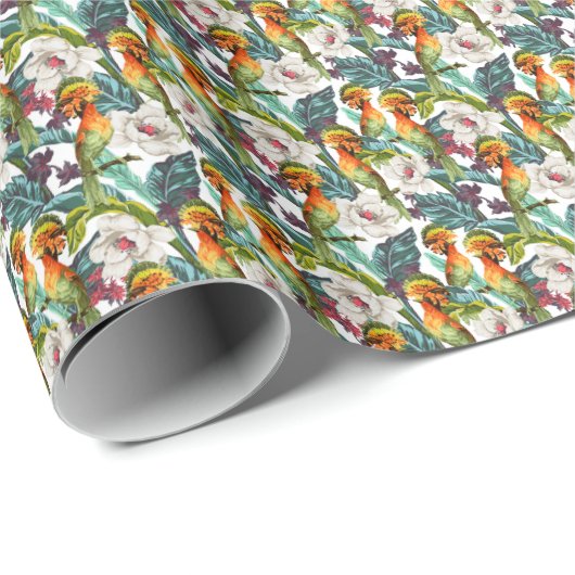 Vogel en exotisch bloemenpatroon | Monogram 2 Cadeaupapier (Rol Hoek)