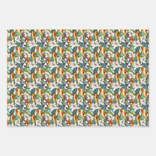 Vogel en exotisch bloemenpatroon | Monogram 2 Inpakpapier Vel (Voorkant 2)