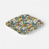 Vogel en exotisch bloemenpatroon | Monogram 2 Papieren Bordje (Gebogen)
