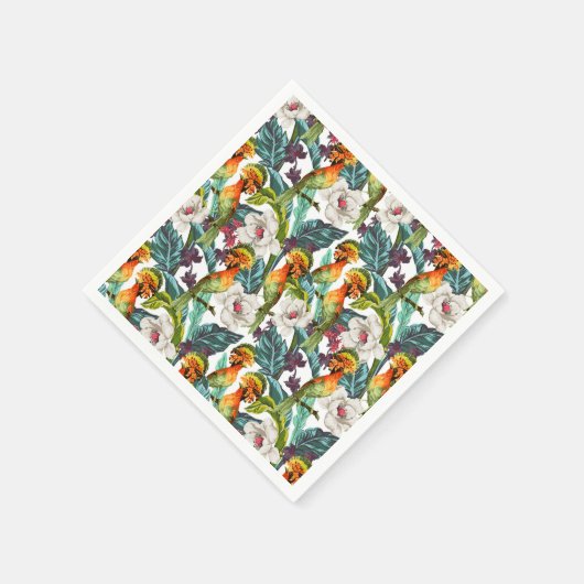 Vogel en exotisch bloemenpatroon | Monogram 2 Servet (Hoek)