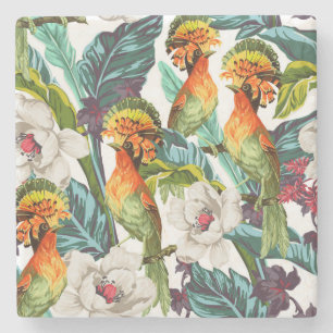 Vogel en Exotisch Patroon 2 van de Bloem Stenen Onderzetter